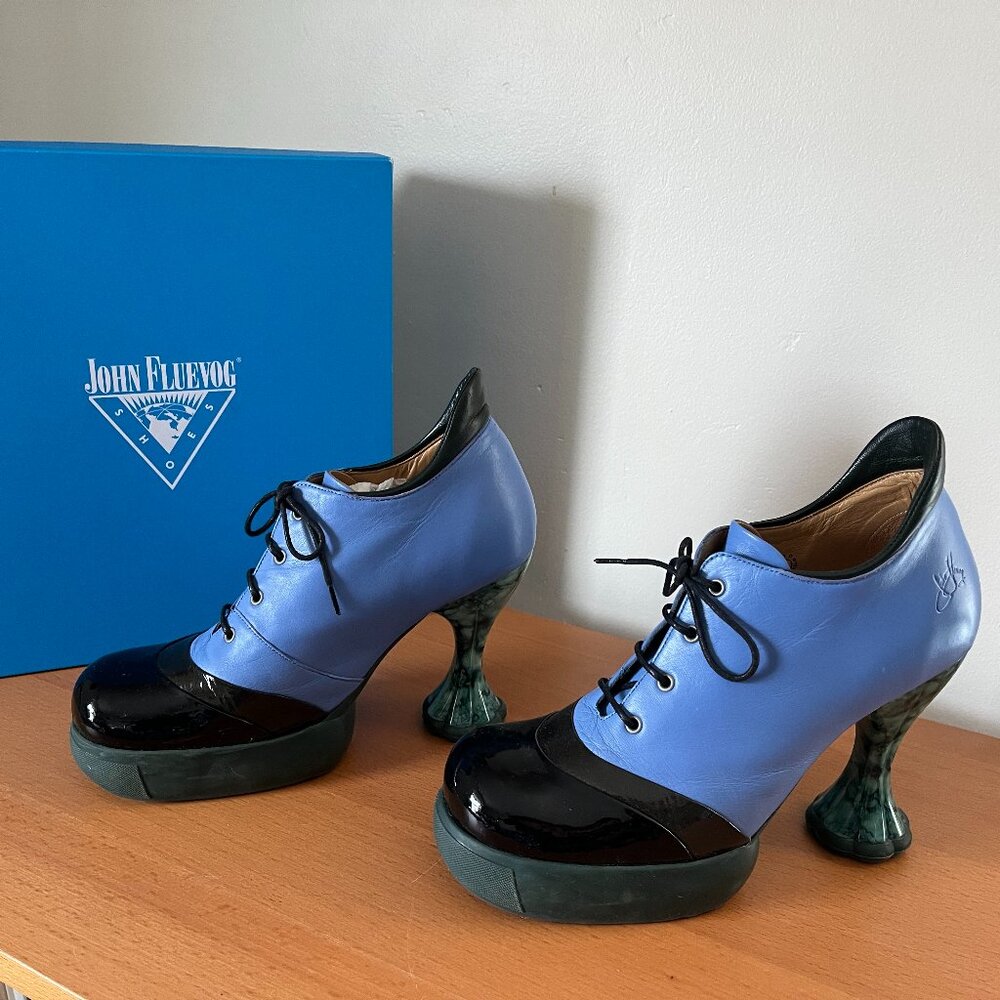 Fluevog Sova Sundae spearmint  colorway - green/purple/black heels - size 10